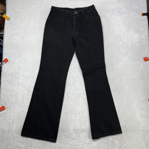 Finejo Denim - Fine Flare Jeans Women's 7/8 Black Denim Pockets Mid Rise Zip Fly Y2K - 26x28.5